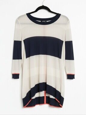Olsen White and Navy Stripe Lightweight Women's Sweater